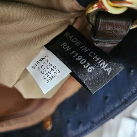 Giani Bernini Ostrich Embossed Shoulder Satchel Bag Purse Blue Faux Leather - Picture 7 of 16